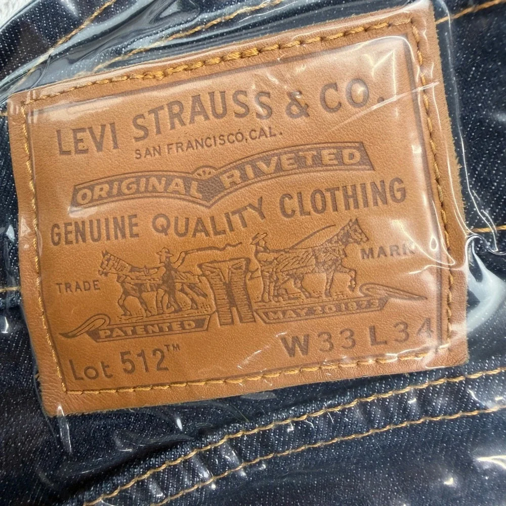 Levi's Premium 512 Slim Taper Jeans 33x34 Dark Wash Indigo Big E Stretch Denim